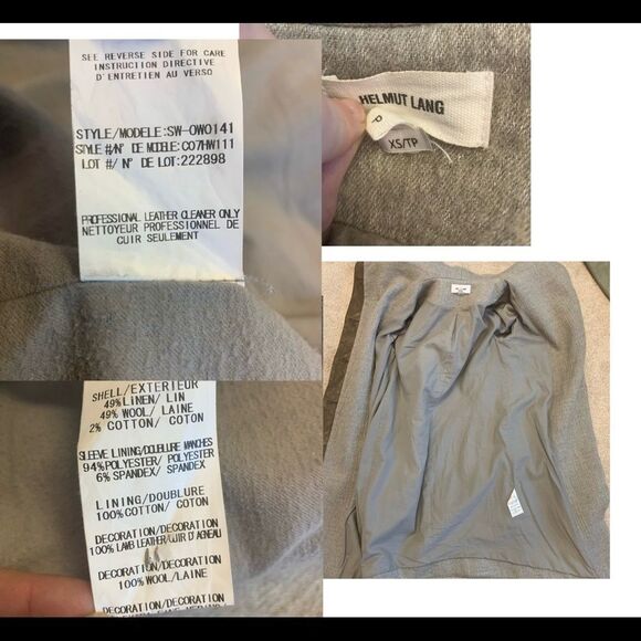 HELMET Lang wool & Lamb Leather brown gray colour block pattern coat Sz XS - Picture 11 of 16